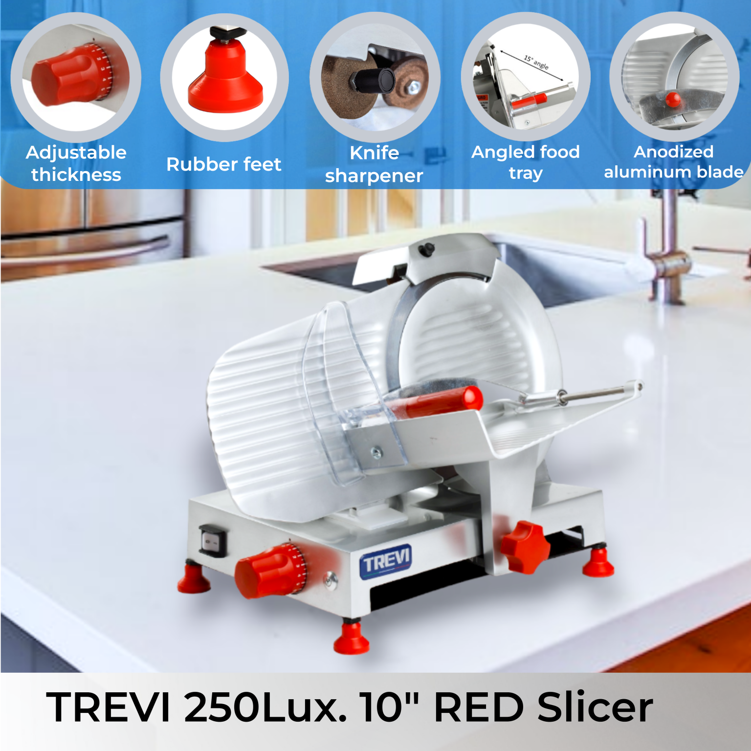 TREVI 250 Lux. 10" Manual Gravity Feed Meat Slicer 120vol - Image 4