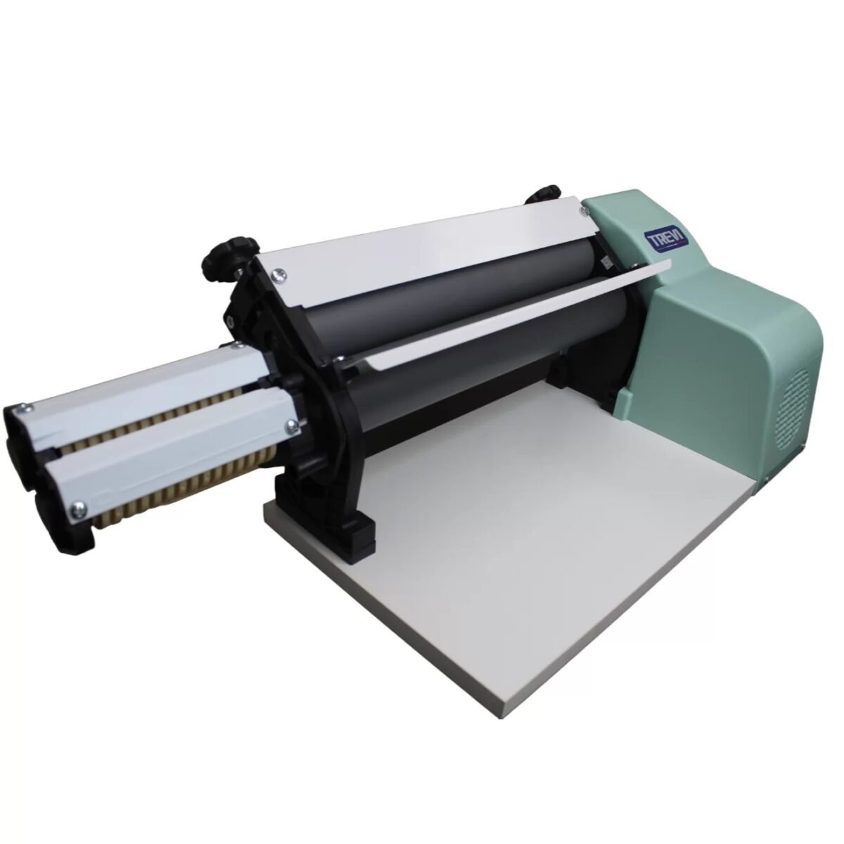 TREVI Dough Sheeter Rolling and Fondant 14½" width cylinder, electric, with dough cutter, non-stick rollers, GREEN - Image 1